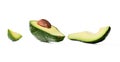 Avocado half and avocado slices on a white isolated background. Royalty Free Stock Photo