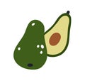 Avocado half with core, pit and green flesh. Cut piece of healthy fruit with seed. Raw fresh ripe vegetable food, cross