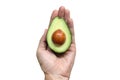 Avocado in hand on the White Blackground