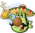 Avocado Mexican Cartoon Character Drinking Beer