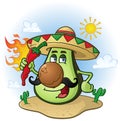 Avocado Mexican Cartoon Character a Holding Hot Chili Pepper Royalty Free Stock Photo