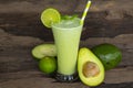 Avocado mix banana smoothies green colorful fruit juice milkshake.