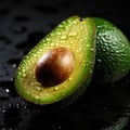 Avocado oil dripping from avocado fruits. Juicy tasty fruit. AI Generation Royalty Free Stock Photo