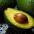 Avocado oil dripping from avocado fruits. Juicy tasty fruit. AI Generation Royalty Free Stock Photo