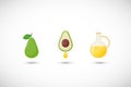 Avocado oil flat icons set