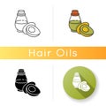 Avocado oil icon. Organic antioxidant liquid in jar. Vegan skincare beauty product. Natural cosmetic for hair treatment