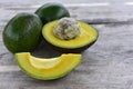 Avocado on old wooden table. Fruits healthy food concept. selective focus Royalty Free Stock Photo