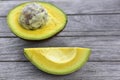 Avocado on old wooden table. Fruits healthy food concept. selective focus Royalty Free Stock Photo