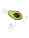 Avocado and outer space. Avocado as a spaceship. Cartoon avocado icon with with an astronaut