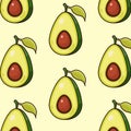Vector seamless pattern with cute avocados in cartoon style