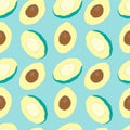 Avocado pattern, blue background, stylized tropical fruit.