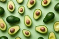 avocado pattern on a green background flat lay .