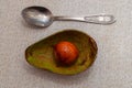 avocado peel. ripe avocado, eaten with a spoon