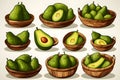 Avocado production avocado basket Baskets of various sizes, green with a light brown background Illustration.Generative Ai Royalty Free Stock Photo