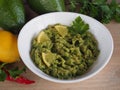 Avocado puree in a white bowl Royalty Free Stock Photo