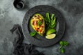 Avocado,quinoa, black bean, corn and bell pepper salad served Royalty Free Stock Photo