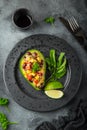 Avocado,quinoa, black bean, corn and bell pepper salad served Royalty Free Stock Photo