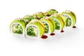 Avocado rolls with hiyashi wakame, cucumbers, lettuce, sesame and unagi sauce Royalty Free Stock Photo
