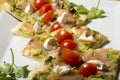 Avocado and salmon pizzza Royalty Free Stock Photo