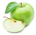 Ripe green apple with water drops on it. Royalty Free Stock Photo