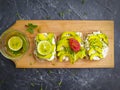 Avocado sandwich dinner food vegetarian on concrete background homemade