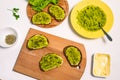 Avocado sandwiches. Homemade healthy food preparation for breakfast or dinner. A quick snack to the party. Vegetarian