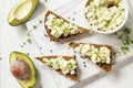 Avocado sandwiches. Traditional latinamerican mexican sauce guacamole. Royalty Free Stock Photo