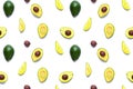 Avocado seamless pattern. Background made from isolated avocado pieces on white background. Royalty Free Stock Photo