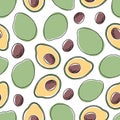 Avocado seamless pattern. Cartoon Hand draw avocado vector illustration on isolated white background Royalty Free Stock Photo