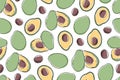 Avocado seamless pattern. Cartoon Hand draw avocado vector illustration on isolated white background Royalty Free Stock Photo