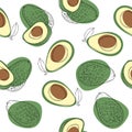 Avocado seamless pattern. Hand draw vector illustration on isolated white background. Natural and healthy nutrition. Organic food. Royalty Free Stock Photo