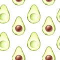 Avocado seamless pattern. Hand drawn watercolor pattern. For the design of menus, napkins, wrappers, packages, kitchen, textile de