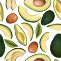 Avocado seamless pattern on an isolated white background. Fruit print made from organic avocado. Design of textiles, packaging and