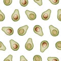 Avocado seamless Pattern. Watercolor background of green food. Hand drawn isolated illustration. Botanical painting of Royalty Free Stock Photo