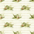 Avocado seamless Pattern. Watercolor striped background with green food. Hand drawn isolated illustration. Painting of Royalty Free Stock Photo