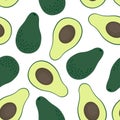 Avocado seamless pattern on white background.