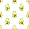 Avocado seamless pattern on a white background in summer style. Cute, minimalist, simple.