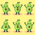 Illustration vector graphic cartoon character of cute Avocado cut half set.