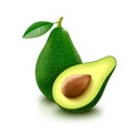 Avocado with slice on white background