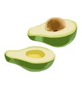 Avocado, sliced fruit. Nutrition product. Healthy vegetarian food, isolated, package design element, flat style, hand