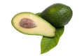 Avocado with a sliced green avocado half isolated