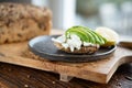 Avocado slices on grain bread with cream cheese Royalty Free Stock Photo