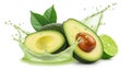 Avocado slices and lime are surrounded by splashing liquid, creating refreshing transparent vibes Royalty Free Stock Photo