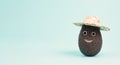 Avocado with a smiling happy face and a hat, vegan food, healthy diet, vegetarian lifestyle Royalty Free Stock Photo