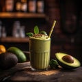 Avocado Smoothie On Stone In Rustic Pub. Generative AI Royalty Free Stock Photo