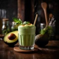 Avocado Smoothie On Stone In Rustic Pub. Generative AI Royalty Free Stock Photo