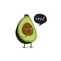 Avocado with speech bubble. Black grunge badge. Balloon sticker. Cool. Vector illustration. White background. Royalty Free Stock Photo