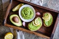 Avocado spread with garlic on wholewheat slice of bread Royalty Free Stock Photo