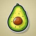 Avocado sticker on beige background. illustration for your design Generative AI