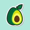 Avocado Sticker On Blue Background Colorful Fruit Icon